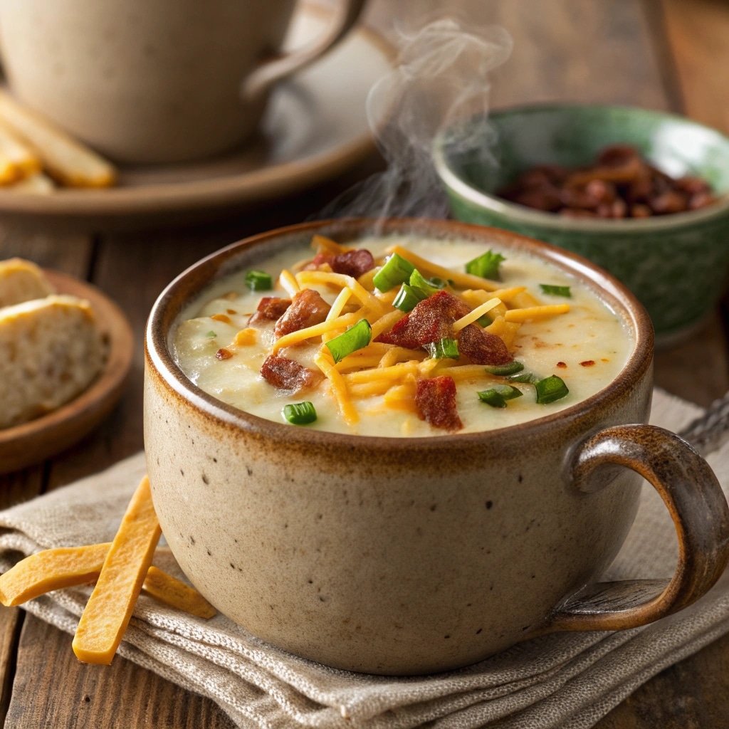 Loaded Baked Potato Soup in a Mug: Easy, Creamy Microwave Recipe 9 Served loaded potato soup in a mug